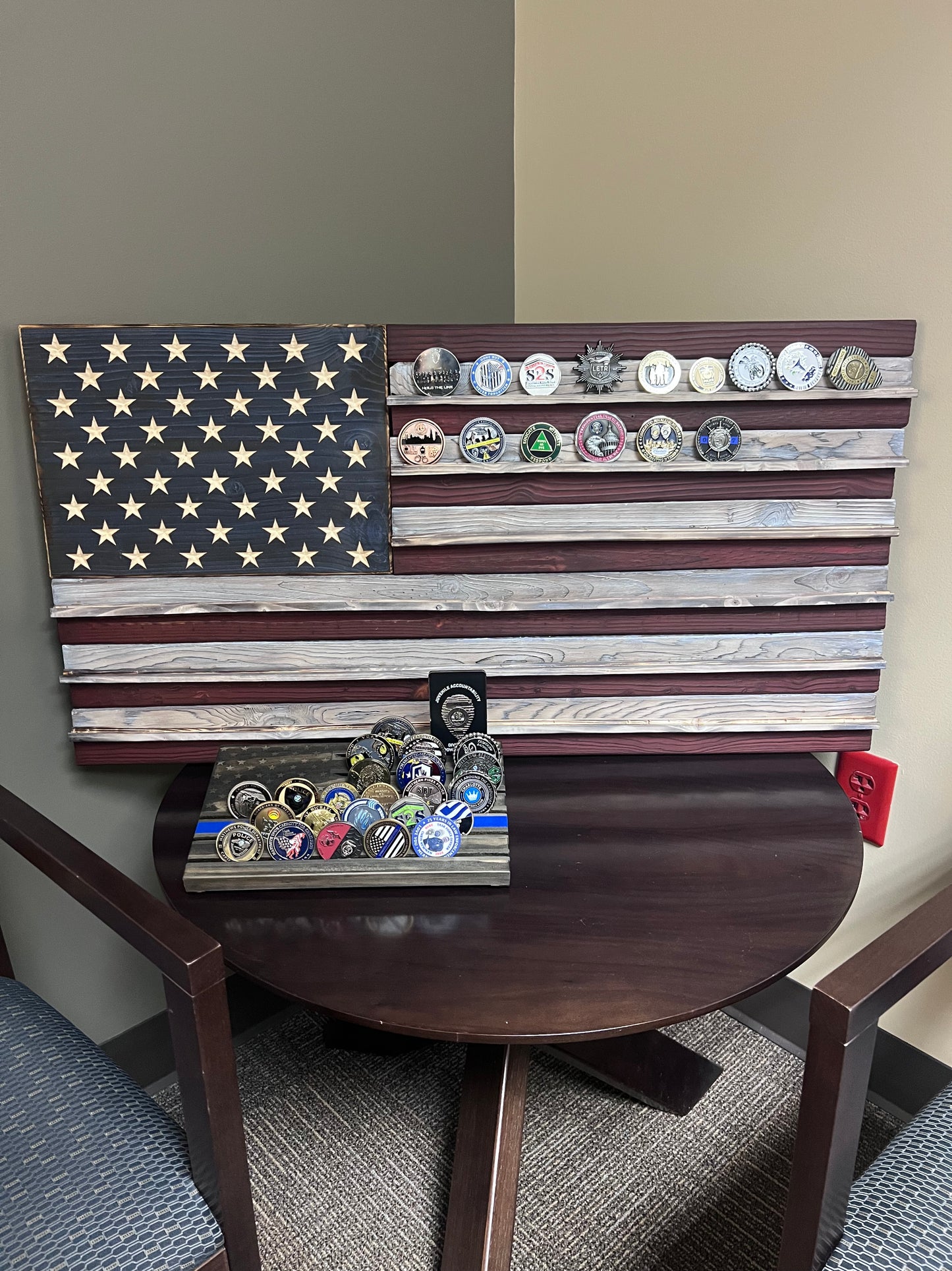 Shou Sugi Ban American Flag Challenge Coin Holder 19” x 37”