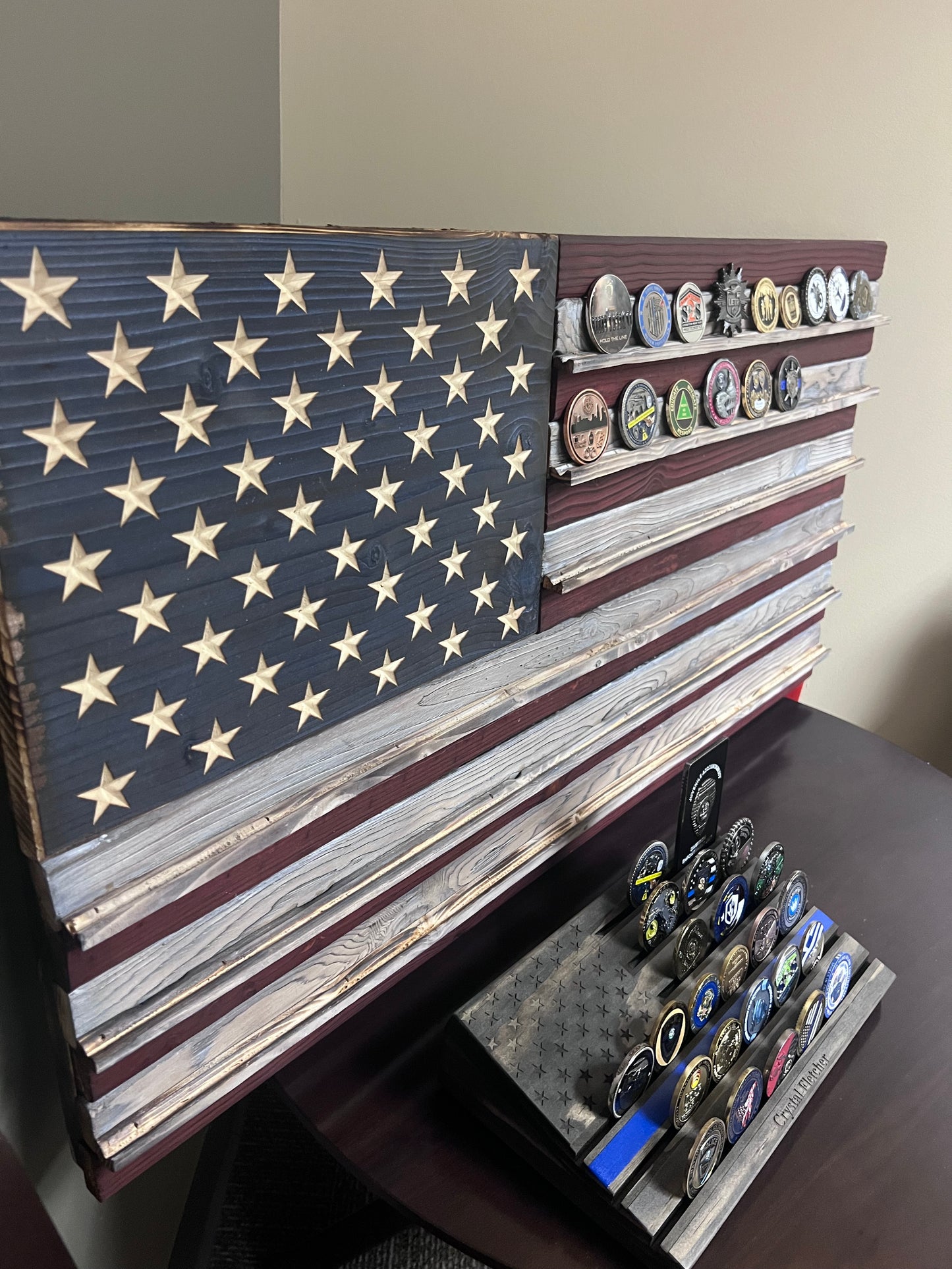 Shou Sugi Ban American Flag Challenge Coin Holder 19” x 37”