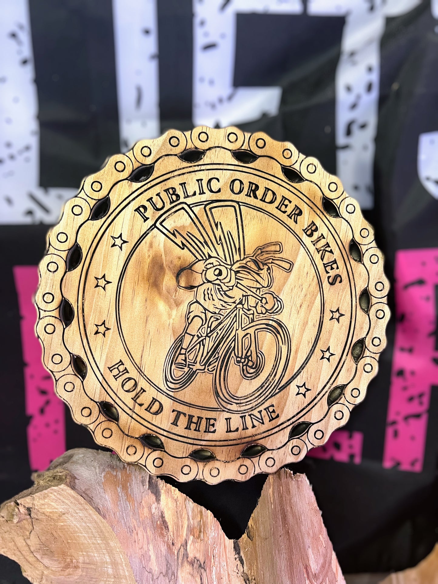 Public Order Bikes wooden plaque