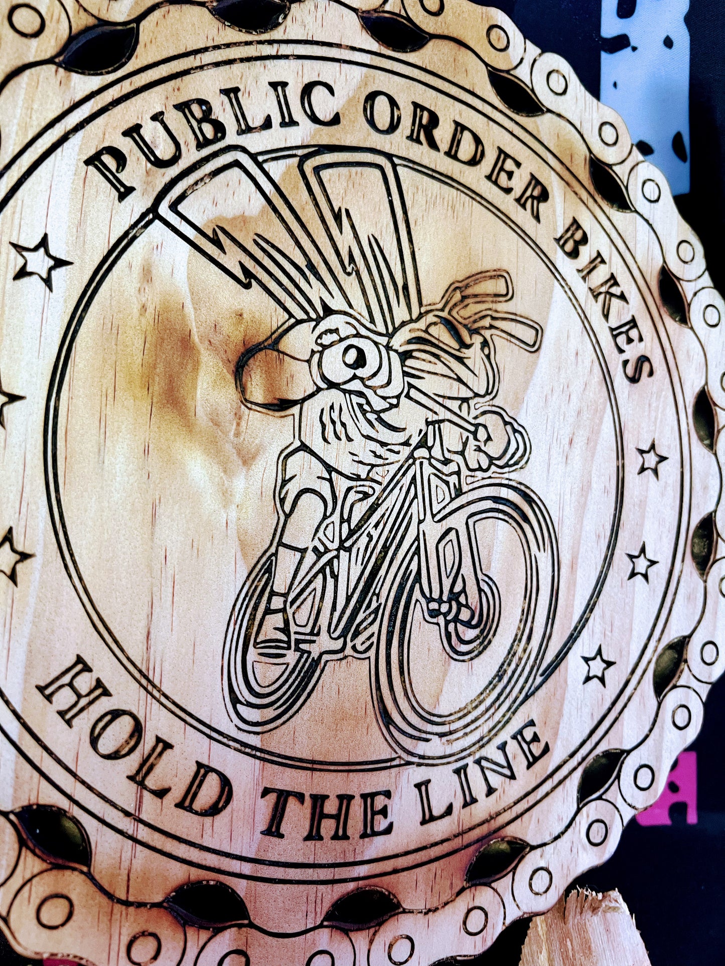 Public Order Bikes wooden plaque