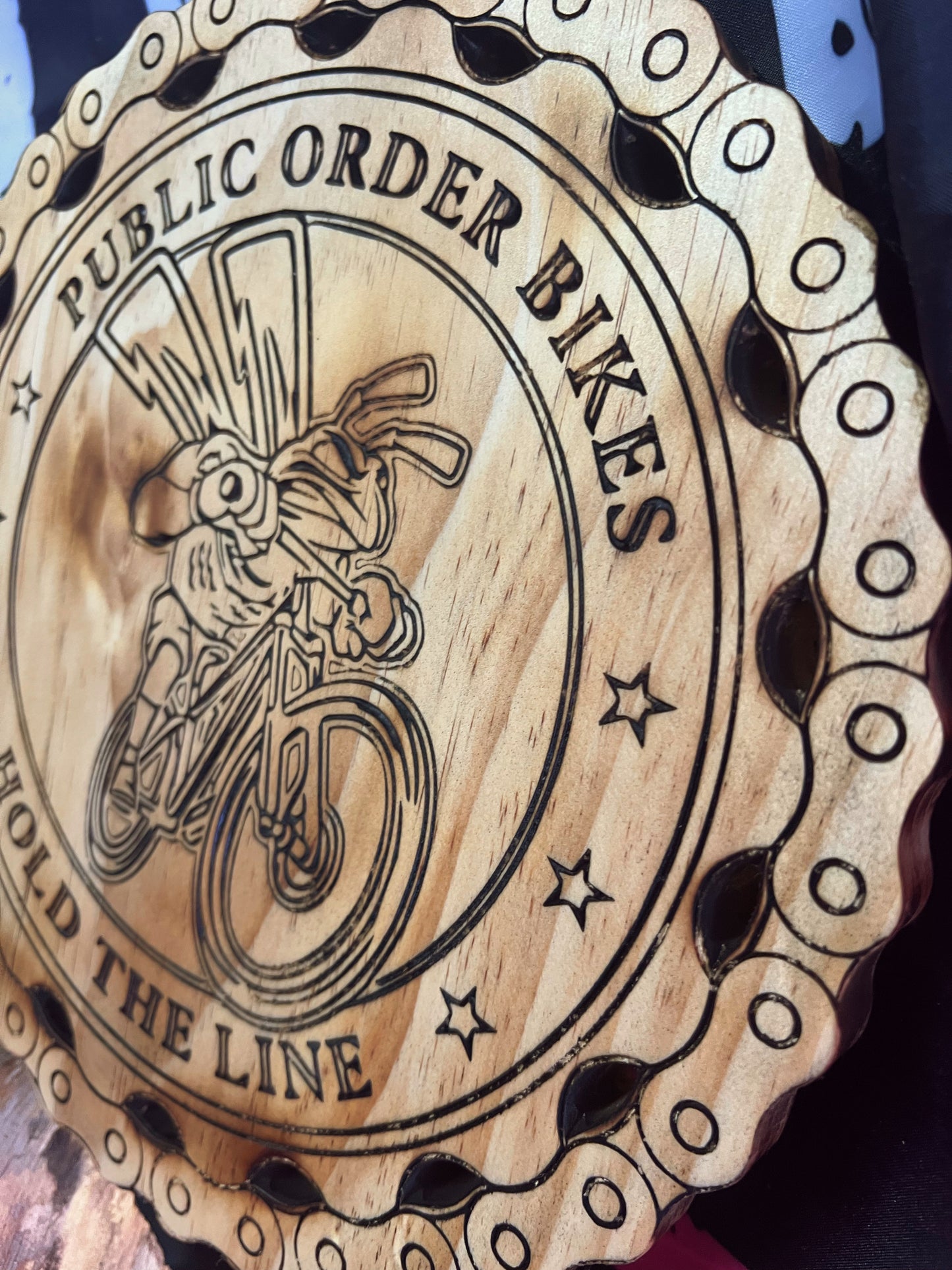 Public Order Bikes wooden plaque