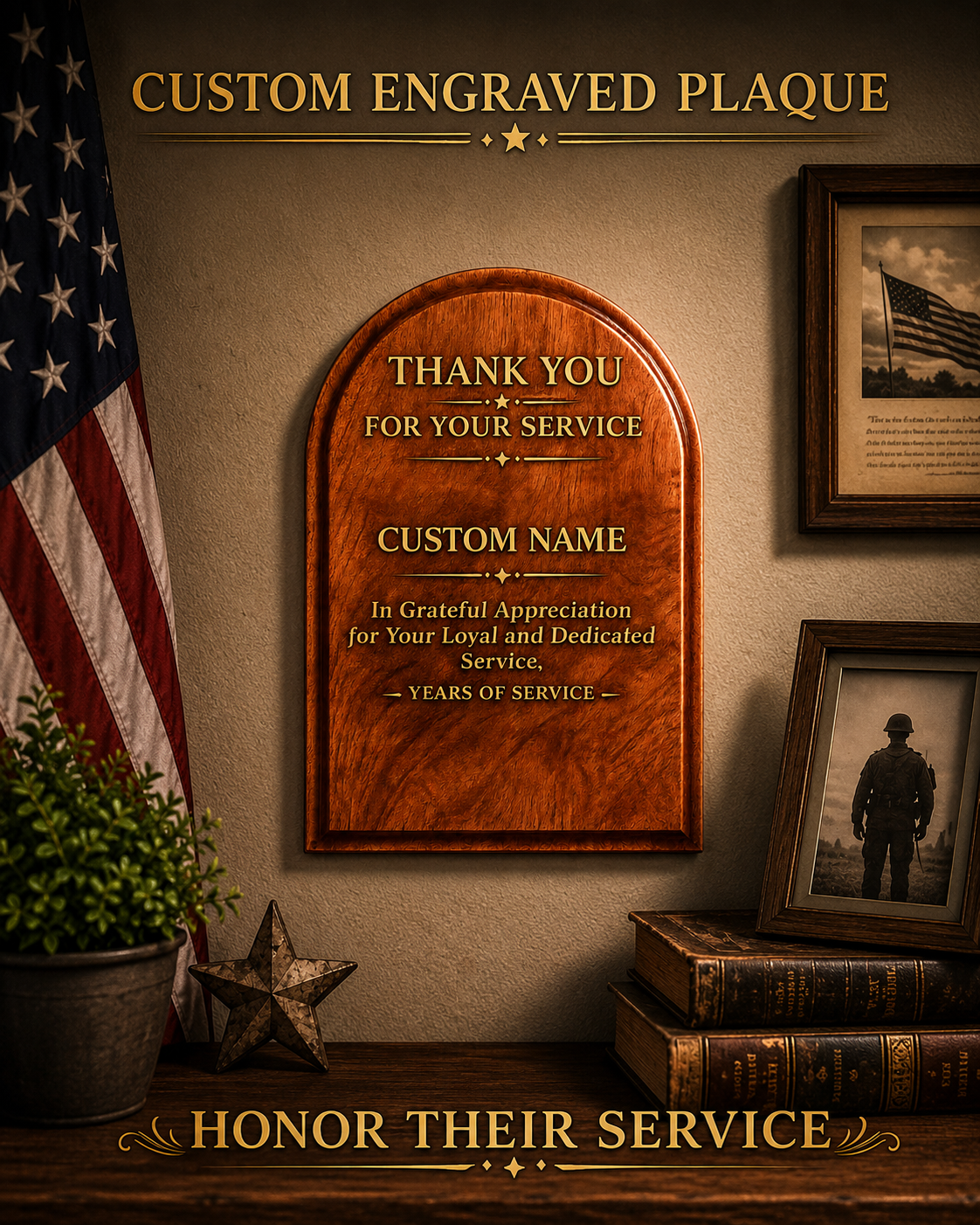 “Thank you for your service” wall art.