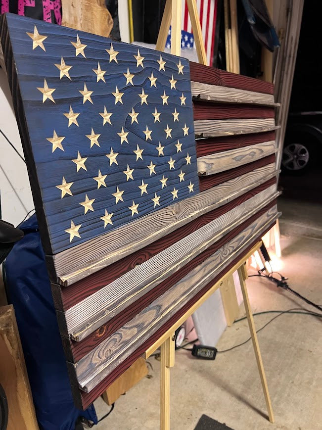 Shou Sugi Ban American Flag Challenge Coin Holder 19” x 37”