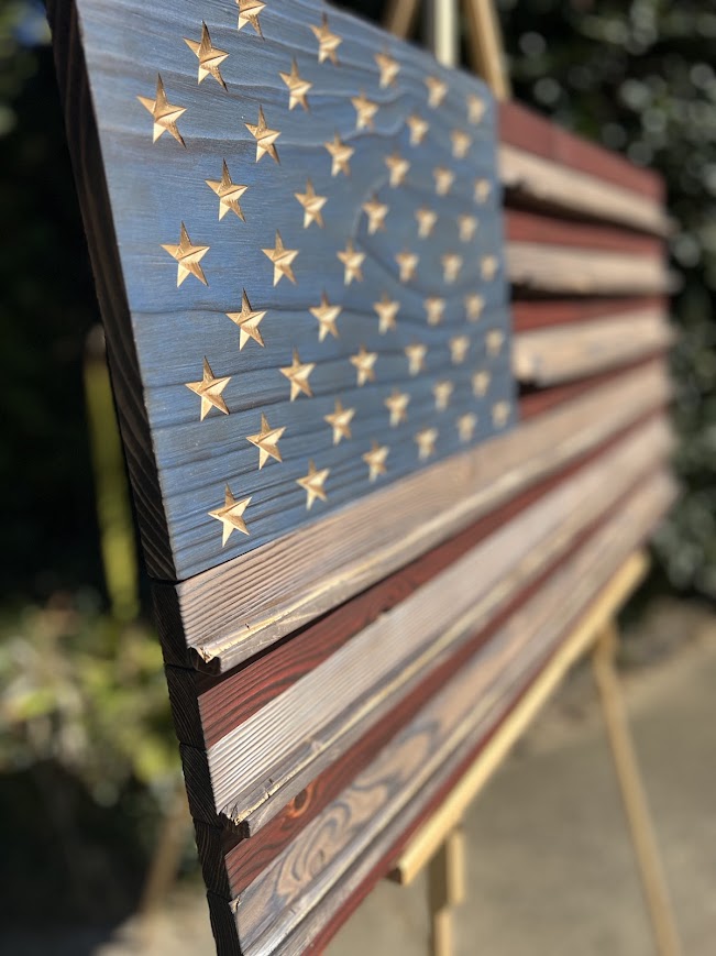 Shou Sugi Ban American Flag Challenge Coin Holder 19” x 37”